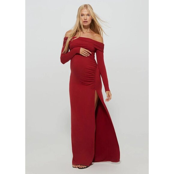BUMPSUIT The Off The Shoulder Evening Maternity Dress in Red - Picture 2 of 5